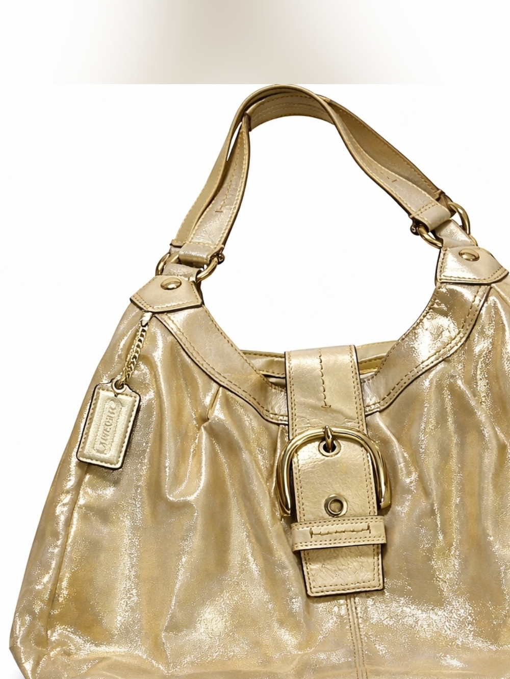 Coach Soho Lynn Large Leather Hobo Bag Champagne Gold Buckle Shoulder Bag